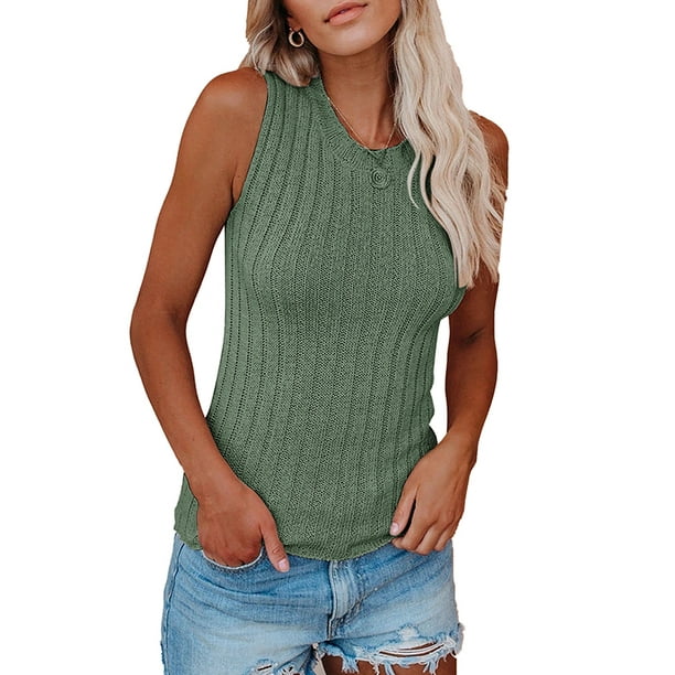 Ybenlow Womens Summer Knit Racerback Tank Tops V Neck Sleeveless Sweater Casual